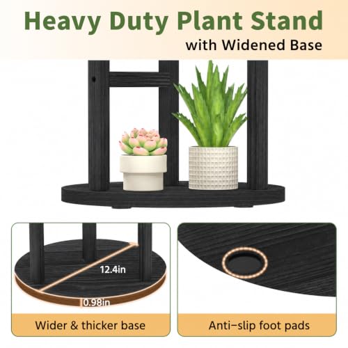 Wood Small Plant Stand Table Tall for Indoor Corner (Standard Black / 3 Tier)