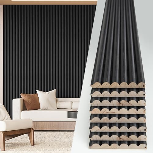 108 x 5.7 Inch Fluted Wood Wall Paneling for Home Decor (8Pcs-108 x 5.7 Inch / Beaded Black)