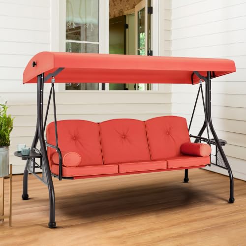 3 Seat Porch Swing with Adjustable Canopy (Orange)