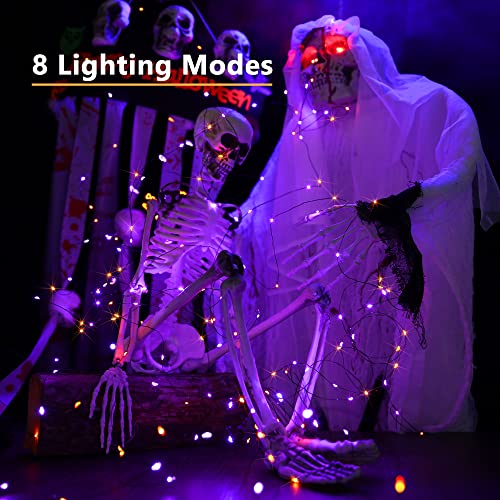 Orange & Purple Solar Halloween String Lights Outdoor Fairy Lights (Orange & Purple / 100 LED - 2 Pack)