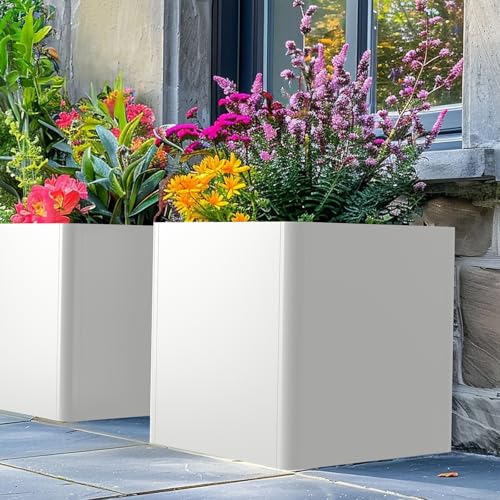 Square Outdoor Planter 20" L x 20" W x 21" H White Metal Planter Box (White / 20"L x 20"W x 21"H)