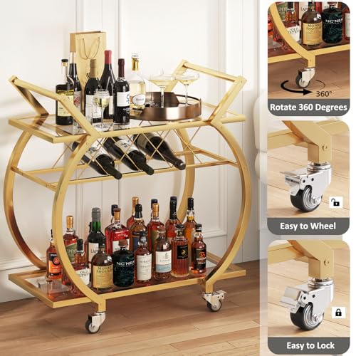 Gold Bar Cart with Glass (Gold)