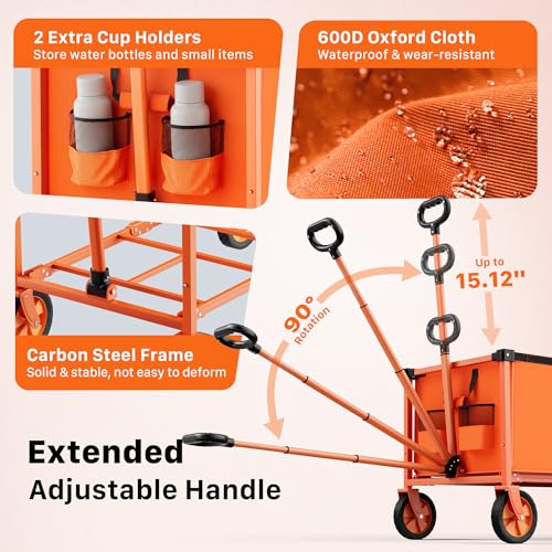 29.3" Collapsible Wagon Cart (Orange / 150L)
