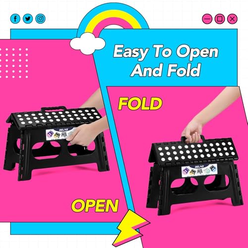 Folding Step Stool 9 inch 2 Pack (Widen Black / 9 Inch-2 Pack)