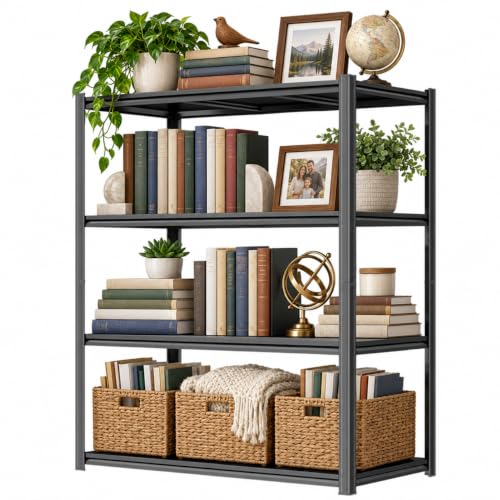 Heavy Duty Metal Bookshelf Adjustable 4 Tier Book Shelf with Bolt (4Tier 54"H×39.4"W×17.7"D)