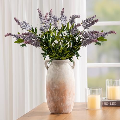 Ceramic Flower Vase 12 inch Farmhouse Rustic Vase Decorative Pottery Terracotta Tall Vases for Home Decor Table Mantle Fireplace Living Room Bathroom Wedding Centerpiece (L-aged Terra)