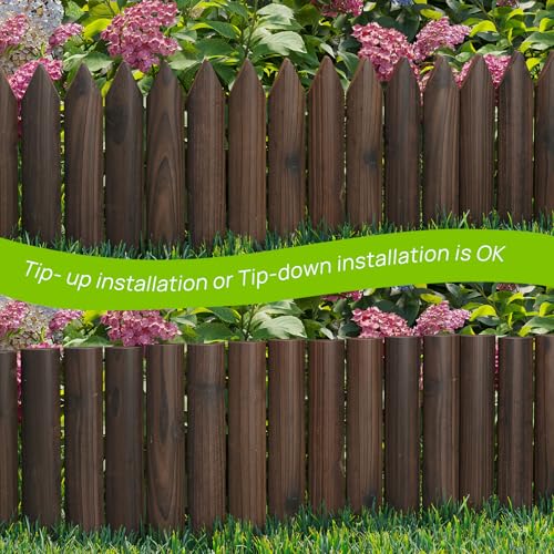 Wood Garden Edging Border Wooden garden Fence Landscape Edging Lawn Fence Border with Gloves Decorative Flower Bed Border for Yard Patio Pathway Tree Outdoor