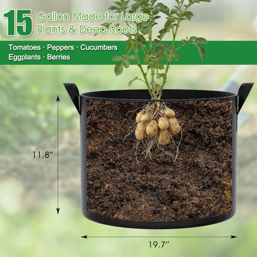 15 Gallon Plant Grow Bags 8 Pack 300G Fabric Pots with Handles (8 Count)