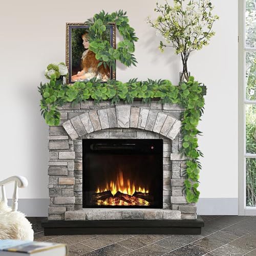 Artificial Silk Eucalyptus Vine Garland with Willow Leaves 2P 6Ft (Eucalyptus Leaf Dark Green)