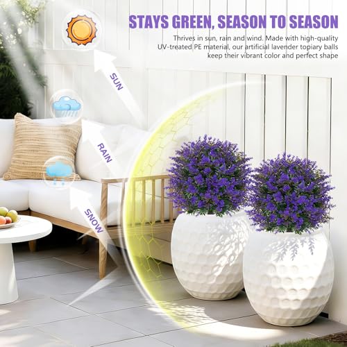 24" 2Pack Faux Boxwood Topiary Ball Trees with Lavender & Spike (Lavender & Boxwood)
