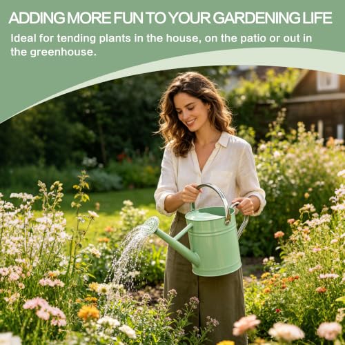 Metal Watering Can for Outdoor Plants (Cream Green)