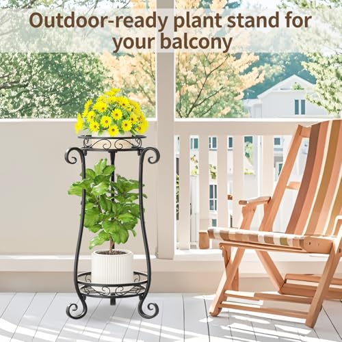 Metal Corner Plant Flower Stand Tall Indoor Outdoor (Glossy Black / 2 Tier)