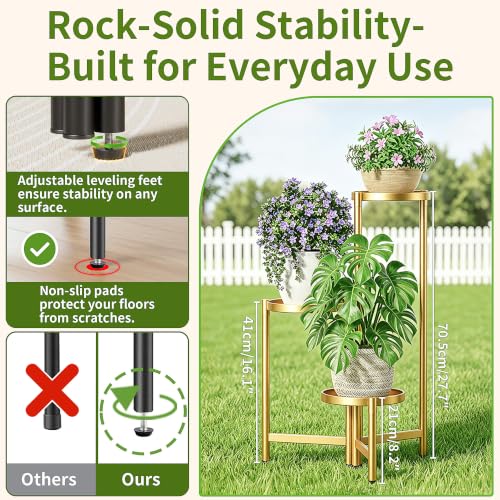 3 Tier Gold Plant Stand Indoor with 7.9 Inch Wide Tray (GoldDisk / 3-tiers)