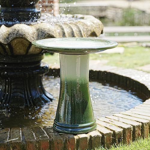 Ceramic Bird Bath for Outdoors (Grass Green)