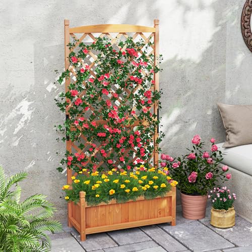 Raised Garden Bed with Trellis Set of 2 (Orange / 28"Lx13"Wx60"H)