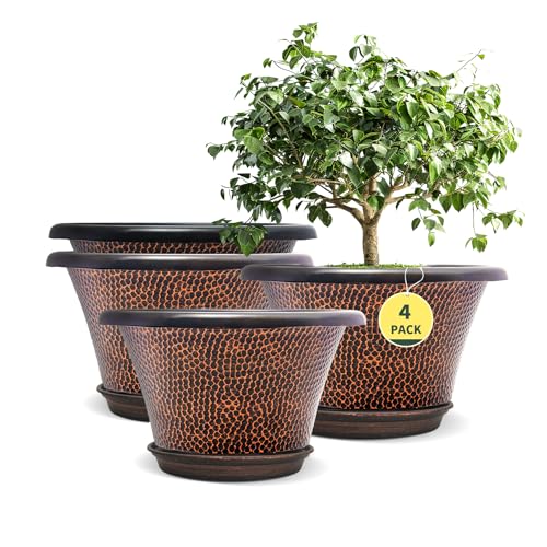 12 Inch Pots for Plants (Diamond Pattern-brown / 12 inch-4 Pack)