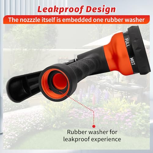 Garden-Hose-Nozzle, 2 Pack ABS Water Spray Nozzle with Heavy Duty 7 Adjustable Watering Patterns,Slip Resistant for Watering Plants,Lawn& Garden,Washing Cars,Cleaning, Orange (Orange)