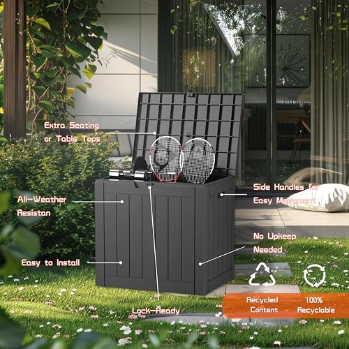 32 Gallon Resin Deck Box Waterproof (Black / 35 Gallons)