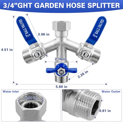 Garden Hose Splitter 3 Way (3WAY Hose Splitter-304 Stainless Steel)