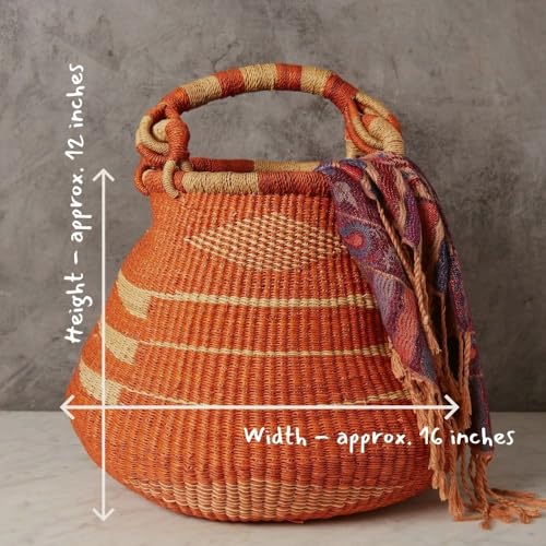 Orange Bolga African Basket for Boho Decor