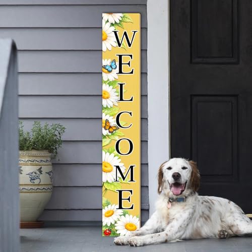 47" Rustic Daisy Welcome Porch Sign (Yellow / 7.8" x 47.2" / Daisy)