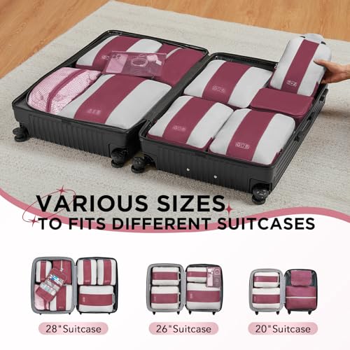 10 Set Compression Packing Cubes for Travel Essentials (Wine Red)
