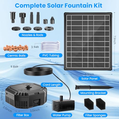 7W Solar Pond Filter with 3600mAh Battery Backup & Fountain Pump (7W （Built-in Battery）)