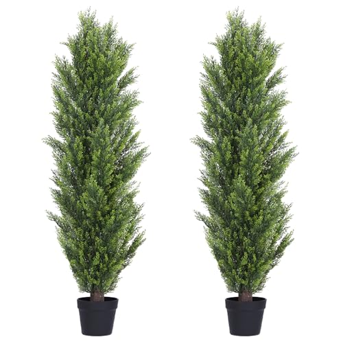 5FT Tall Artificial Topiary Cedar Trees Outdoor Set of 2 (5 Foot / Yellow Green)