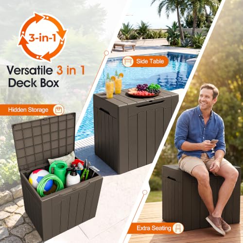 33 Gallon Resin Deck Box All Weather Outdoor Storage Boxes (Dark Brown / 33 Gallon)