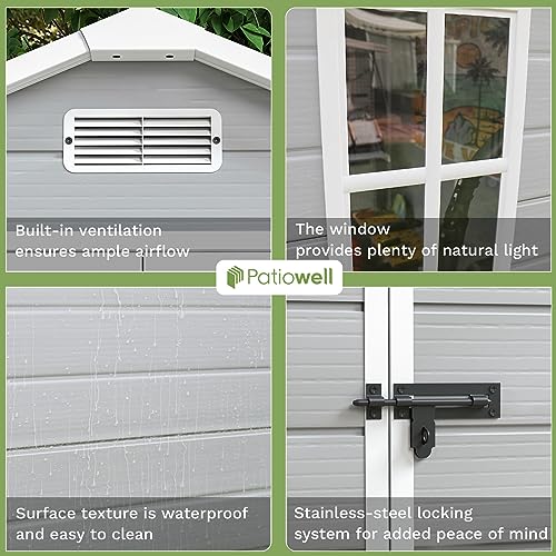 6x4 FT Resin Outdoor Storage Shed with Floor (Light Gray / 6x4 FT)