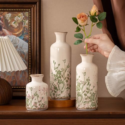 Vintage Floral Ceramic Pitcher Vase with Handle (Pink-004)