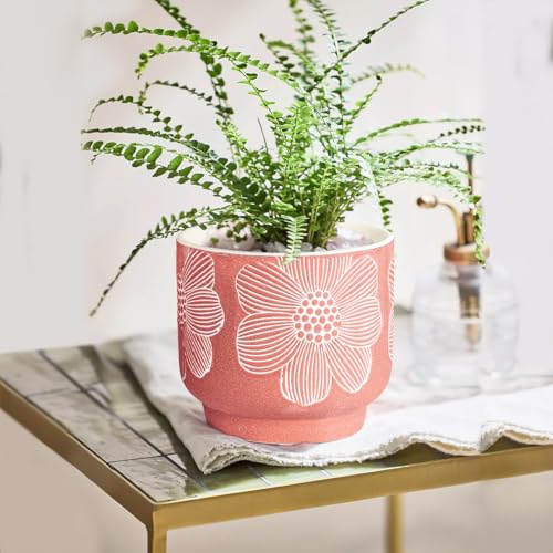 Ceramic Plant Pots (8+6 Inch / Mordern Red Floral)