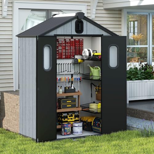 Domi 5x3FT Outdoor Resin Storage Shed with Transparent Windows & Louvered Vents (5x3FT)