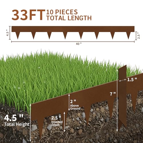 Garden 10 Pack 4.5"x40" Metal Landscape Edging 33' Landscaping Border (Powder-Coated Bronze)