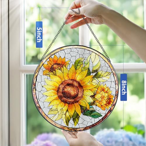 8 Inch Stained Glass Ornament (Sunflower)