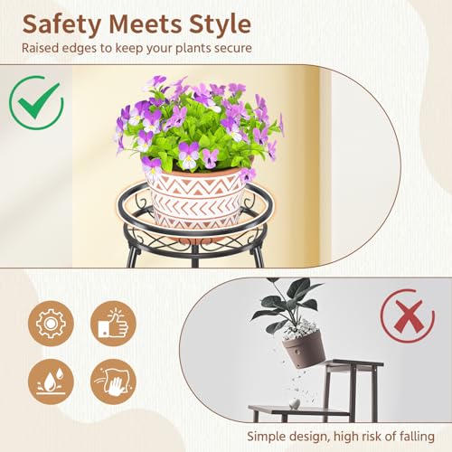 3 Tiers Metal Corner Plant Flower Stand Tall Indoor Outdoor (Classic Black / 3 Tier)