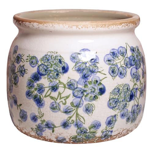 Vintage Cottage Ceramic Planters (Deep Blue Floral / 6.3 in)