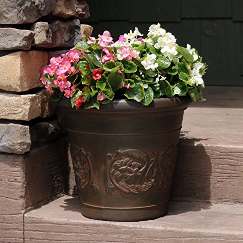 Sunnydaze Arabella 16'' Plastic Planter Pot for Plants (Rust / 16 in)