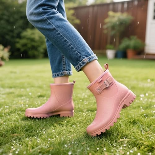 Women's Waterproof Short Rain Boots Ankle Rubber Garden Shoes
