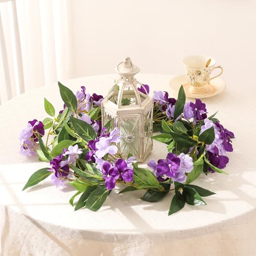 Artificial Vines Purple Flower Garland Artificial Impatiens Flowers for Outdoors Hanging Floral Vines for Home Decor Wall Fence Stairway Indoor Outdoor Wedding Hanging Baskets (Impatiens Flowers-purple)