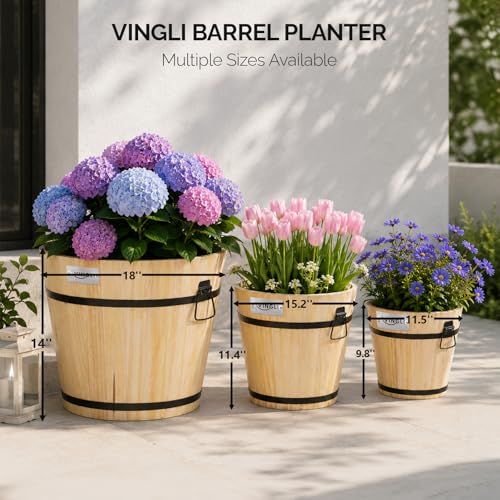 3 PCS Large Wooden Planter Barrel Set (Honey)