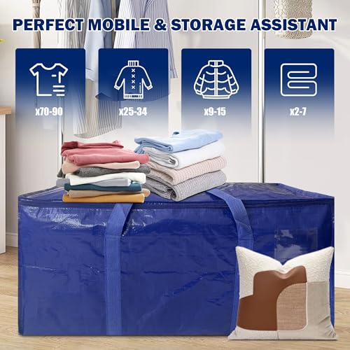4 Pack Extra Heavy Duty Large Moving Bags with Strong Zipper & Carrying Handles (40 gal-Dark Blue)