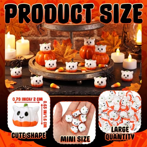 50 Pcs Halloween Mini Ghosts Figurines Resin Tiny Ghosts (Pumpkin)