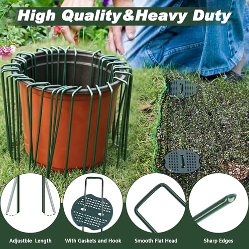 6 Inch 50 Pcs Galvanized Landscape Staples 50 Pcs Gaskets Pick Hook Garden Stakes 11 Gauge Anti (Green)