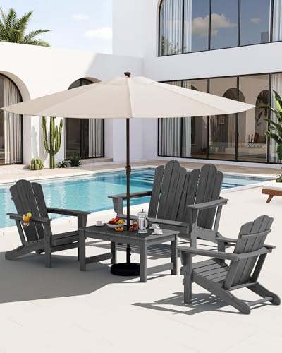 5 Pc HDPE Adirondack Set (Grey / 2 chair &2 bench &1 coffee table)
