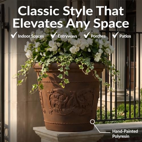 Sunnydaze Arabella 19.5'' Plastic Planter Pot for Plants (Rust / 19.5 in)