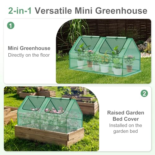 4 x 2 x 2 ft Mini Greenhouse with 2 Zipper Doors (Green / 4 x 2 x 2 ft)