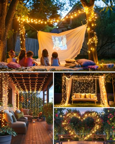 2 Pack 240 LED 20FT Total 40FT 480LED Solar Fairy Lights Outdoor Waterproof (Warm White / 19.6Ft*2 Pack)