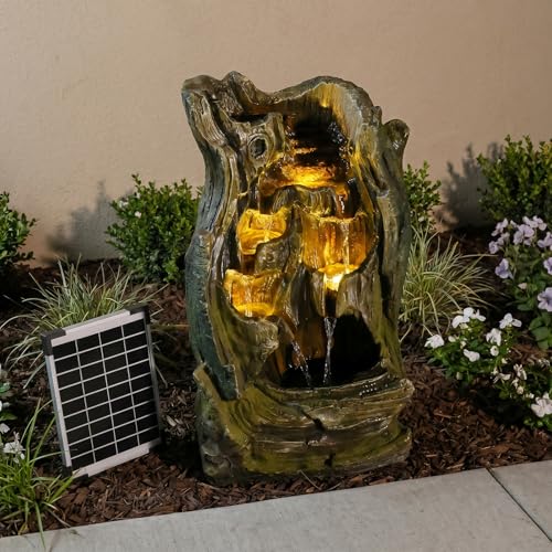 Solar Outdoor Water Fountain (Wooden Solar Powered - 24.4 Inch)