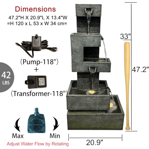 Garden Fountains Outdoor Water Fountain (Gray-47.2inch)